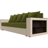 Диван Лига диванов Дубай Лайт полки справа 114327 (микровельвет зеленый/экокожа бежевый) - Превью изображения №3 — Интернет-магазин Time-Shop