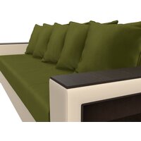 Диван Лига диванов Дубай Лайт полки справа 114327 (микровельвет зеленый/экокожа бежевый) - Превью изображения №5 — Интернет-магазин Time-Shop