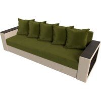 Диван Лига диванов Дубай Лайт полки справа 114327 (микровельвет зеленый/экокожа бежевый) - Превью изображения №4 — Интернет-магазин Time-Shop