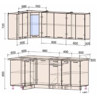 Готовая кухня Интерлиния Мила 12x20 (бетон-бетон-кастилло темный) - Превью изображения №2 — Интернет-магазин Time-Shop