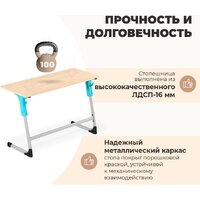 Ученический стол Sheffilton SHT-T-TN30 г5-7 (двухм. береза/алюминиевый металлик/голубой) - Превью изображения №9 — Интернет-магазин Time-Shop