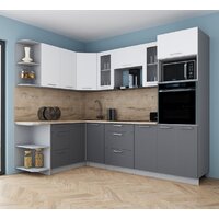 Готовая кухня Интерлиния Мила Gloss 1.68x2.6 левая (белый софт/серый софт/травертин серый) - Превью изображения №3 — Интернет-магазин Time-Shop