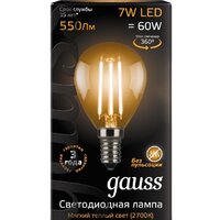 Светодиодная лампочка Gauss LED Filament Globe E14 7 Вт 2700 К 105801107 - Превью изображения №2 — Интернет-магазин Time-Shop