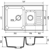 Кухонная мойка GranFest QUARZ 21К (черный) - Превью изображения №2 — Интернет-магазин Time-Shop