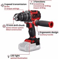 Ударная дрель-шуруповерт Einhell TP-CD 18/60 Li-i BL Solo 4514205 (с 2-мя АКБ, кейс) - Превью изображения №3 — Интернет-магазин Time-Shop