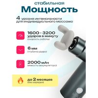 Перкуссионный массажер Miru BM-18 (4 насадки, серебристый) - Превью изображения №3 — Интернет-магазин Time-Shop