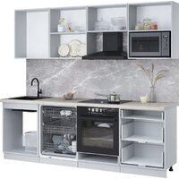 Готовая кухня Интерлиния Мила Лайт 2.4-ПМ2 (дуб веллингтон/антрацит/травертин серый) - Превью изображения №4 — Интернет-магазин Time-Shop