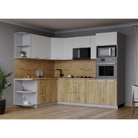 Готовая кухня Интерлиния Мила Лайт 1.68x2.4 левая (белый платинум/дуб золотой/дуб бунратти) - Превью изображения №2 — Интернет-магазин Time-Shop