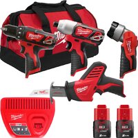Milwaukee M12 M12BPP4A-202B 4933441240 (шуруповерт, винтоверт, фонарик, сабельная пила, 2 АКБ, сумка)