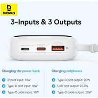 Внешний аккумулятор Baseus Qpow Pro+ Digital Display Fast Charge 22.5W 10000mAh (белый) - Превью изображения №5 — Интернет-магазин Time-Shop