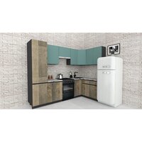 Готовая кухня ВерсоМебель Эко-8 1.4x2.7 правая (сумеречный голубой/дуб гранж песочный/ст.альберика) - Превью изображения №2 — Интернет-магазин Time-Shop