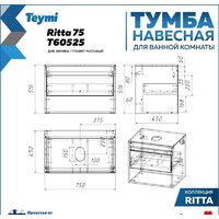  Teymi Тумба под умывальник Ritta 75 T60525 (дуб эврика/графит матовый) - Превью изображения №9 — Интернет-магазин Time-Shop