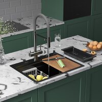 Кухонная мойка Roxen Stage 560250-60B PVD графит (c держателем для ножей, двумя коландерами, разделочной доской и дозатором) - Превью изображения №2 — Интернет-магазин Time-Shop