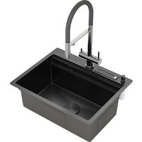 Кухонная мойка Roxen Stage 560250-60B PVD графит (c держателем для ножей, двумя коландерами, разделочной доской и дозатором) - Превью изображения №4 — Интернет-магазин Time-Shop