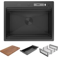 Кухонная мойка Roxen Stage 560250-60B PVD графит (c держателем для ножей, двумя коландерами, разделочной доской и дозатором) - Превью изображения №3 — Интернет-магазин Time-Shop