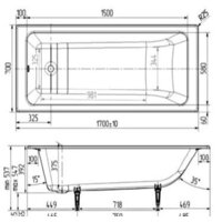 Ванна Wotte Line 150x70 - Превью изображения №2 — Интернет-магазин Time-Shop