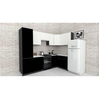 Готовая кухня ВерсоМебель Эко-8 1.4x2.7 правая (белый фасадный/черный/ст.мрамор итальянский) - Превью изображения №2 — Интернет-магазин Time-Shop