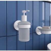 Набор аксессуаров для ванной Wellsee Finishing Touch 182515002 (мыльница, стакан для зубных щеток, дозатор для жидкого мыла, крючок 2 шт, матовый белый) - Превью изображения №7 — Интернет-магазин Time-Shop