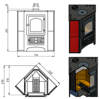 Встраиваемая печь-камин Везувий ПК-01(220) 9 кВт (с плитой, угловой, красный) - Превью изображения №2 — Интернет-магазин Time-Shop