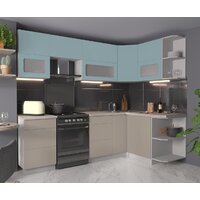 Готовая кухня Интерлиния Мила Матте 1.5x2.5 Б правая (океан/луна/травертин серый) - Превью изображения №2 — Интернет-магазин Time-Shop