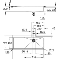 Кухонная мойка Grohe K1000 80-S 116/52 1.0 rh 31582SD1 (правая) - Превью изображения №3 — Интернет-магазин Time-Shop
