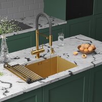 Кухонная мойка Roxen Uno 560210-54-GS PVD золотая/текстурная (с ролл-матом и дозатором) - Превью изображения №2 — Интернет-магазин Time-Shop