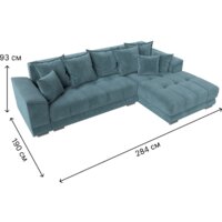 Угловой диван Лига диванов НордСтар правый 121106 (велюр бирюзовый/подушки велюр бирюзовый) - Превью изображения №10 — Интернет-магазин Time-Shop