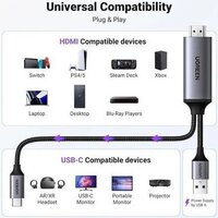 Кабель Ugreen CM773 35984A HDMI - USB Type-C/USB Type-A (2 м, черный) - Превью изображения №4 — Интернет-магазин Time-Shop