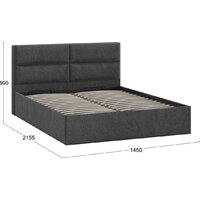 Кровать Трия Глосс универсальная с ПМ тип 1 140x200 (микровелюр Wellmart Graphite) - Превью изображения №4 — Интернет-магазин Time-Shop