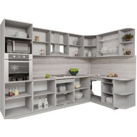 Готовая кухня Интерлиния Мила Gloss 1.68x3.0 правая (керамика/керамика/травертин серый) - Превью изображения №2 — Интернет-магазин Time-Shop