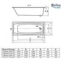 Ванна Alba Spa Valencia 170x70 (с ножками) - Превью изображения №5 — Интернет-магазин Time-Shop