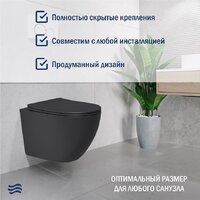 Унитаз подвесной Lauter Augsburg с жестким сиденьем Soft Close 21109EC (черный матовый, скрытое крепление) - Превью изображения №2 — Интернет-магазин Time-Shop