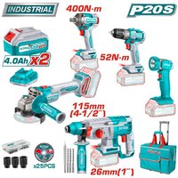 Total TCKLI2058 (шуруповерт, гайковерт, перформатор, болгарка, фонарь, 2 АКБ, сумка)