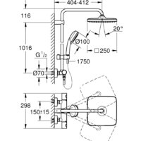 Душевая система  Grohe Tempesta Cosmopolitan System 250 Cube 26689000 - Превью изображения №4 — Интернет-магазин Time-Shop