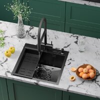 Кухонная мойка Roxen Simple 560220-50B-GR графит/текстурная PVD покрытие (с коландером и дозатором) - Превью изображения №3 — Интернет-магазин Time-Shop