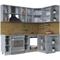 Готовая кухня Интерлиния Тренд 1.5x2.2 правая (луна/белый/серый каспий) - Превью изображения №3 — Интернет-магазин Time-Shop