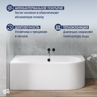 Ванна Lauter Bliss 170 L 21201071L (с каркасом и сифоном 21Y32002 белый) - Превью изображения №6 — Интернет-магазин Time-Shop
