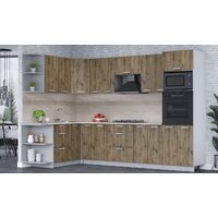 Готовая кухня Интерлиния Мила Лайт 1.68x3.0 левая (дуб веллингтон/дуб веллингтон/травертин серый) - Превью изображения №3 — Интернет-магазин Time-Shop