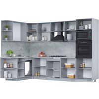 Готовая кухня Интерлиния Мила Лайт 1.68x3.0 левая (дуб веллингтон/дуб веллингтон/травертин серый) - Превью изображения №2 — Интернет-магазин Time-Shop