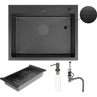 Кухонная мойка Roxen Simple 560220-60B-GR графит/текстурная PVD покрытие (с коландером и дозатором) - Превью изображения №11 — Интернет-магазин Time-Shop