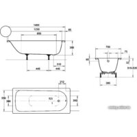 Ванна Kaldewei Eurowa 140x70 (с ножками) - Превью изображения №3 — Интернет-магазин Time-Shop