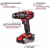 Ударная дрель-шуруповерт Einhell Te-Cd 18/44 Li-i 4514287 (с 1-м АКБ) - Превью изображения №8 — Интернет-магазин Time-Shop