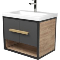 Дабер Тумба под умывальник 009 Тобаго/Эридан/Артвин 60 Т9.6Т.2.4 (черный/серый/дуб канзас коричневый)