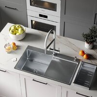 Кухонная мойка Roxen Vespa 560230-70L сатин (с коландером и дозатором) - Превью изображения №2 — Интернет-магазин Time-Shop