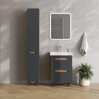  Onika Шкаф-пенал для ванной Айленд 30 403084 (графит/дуб крафт золотой) - Превью изображения №10 — Интернет-магазин Time-Shop