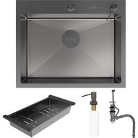 Кухонная мойка Roxen Simple 560220-60B-V графит/текстурная PVD покрытие (с коландером и дозатором) - Превью изображения №9 — Интернет-магазин Time-Shop