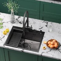 Кухонная мойка Roxen Simple 560220-60B-V графит/текстурная PVD покрытие (с коландером и дозатором) - Превью изображения №2 — Интернет-магазин Time-Shop
