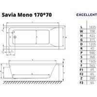 Ванна Excellent Savia Mono 170x75 (с ножками) - Превью изображения №2 — Интернет-магазин Time-Shop