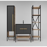  Дабер Тумба под умывальник 010 WeltWasser Deilbach 7517-70Т10.7W.2.4 (черный/серый/дуб канзас коричневый) - Превью изображения №2 — Интернет-магазин Time-Shop