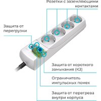 Сетевой фильтр Pilot Mini (7 м, 4 розетки, белый) - Превью изображения №4 — Интернет-магазин Time-Shop